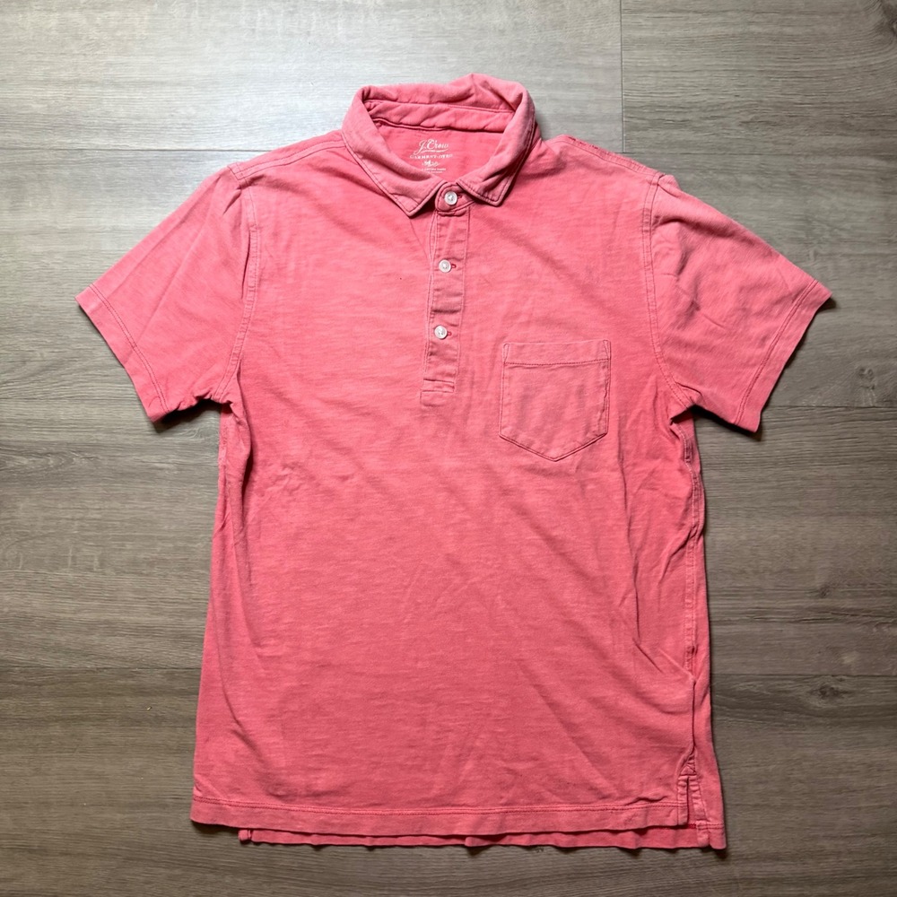 J.Crew Polo Shirt Mens Small Pink Garment-Dyed Slub Cotton Short Sleeve Pocket